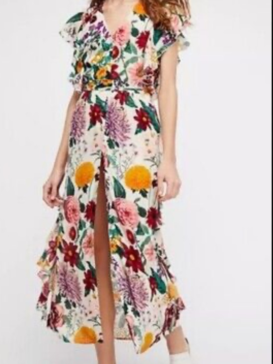 Free People Dresses & Skirts - Free People Bonita Floral Ruffle Midi Dress XS